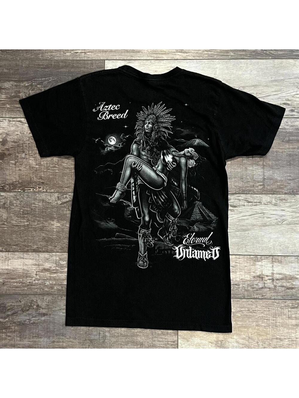 Aztec Breed Warrior Holding girl Tee Native American double sided print Size M